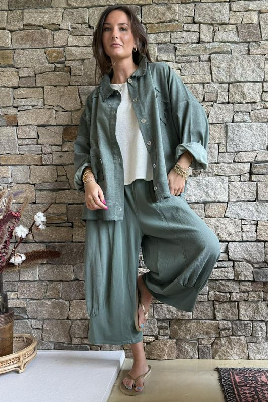 Jo Jo Quirky Hopsack Crop Pant Khaki 